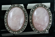 Load image into Gallery viewer, Large Oval Pink Moonstone Rhinestone Costume Clip-On Earrings
