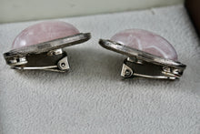 Load image into Gallery viewer, Large Oval Pink Moonstone Rhinestone Costume Clip-On Earrings
