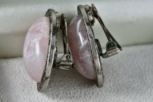 Load image into Gallery viewer, Large Oval Pink Moonstone Rhinestone Costume Clip-On Earrings
