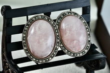 Load image into Gallery viewer, Large Oval Pink Moonstone Rhinestone Costume Clip-On Earrings
