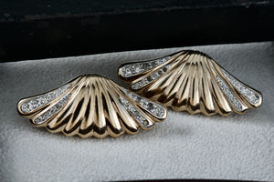 Pantera Gold Tone Rhinestone Shell Wings Costume Earrings