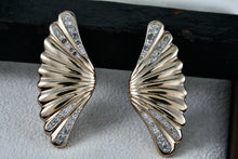 Load image into Gallery viewer, Pantera Gold Tone Rhinestone Shell Wings Costume Earrings
