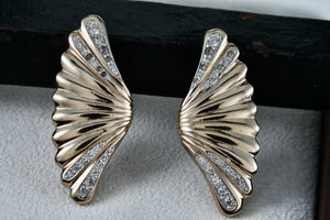 Pantera Gold Tone Rhinestone Shell Wings Costume Earrings