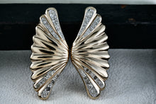 Load image into Gallery viewer, Pantera Gold Tone Rhinestone Shell Wings Costume Earrings
