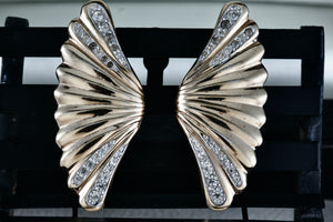 Pantera Gold Tone Rhinestone Shell Wings Costume Earrings