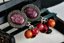 Load image into Gallery viewer, Chico&#39;s Pink Rhodonite Dangle Triple Bead Costume Earrings
