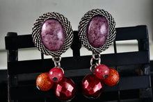 Load image into Gallery viewer, Chico&#39;s Pink Rhodonite Dangle Triple Bead Costume Earrings
