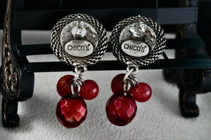 Chico's Pink Rhodonite Dangle Triple Bead Costume Earrings