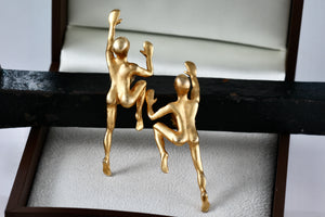 Irafa Gold Tone Crawling Naked People Vintage Costume Earrings RARE