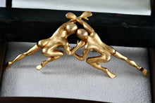 Load image into Gallery viewer, Irafa Gold Tone Crawling Naked People Vintage Costume Earrings RARE
