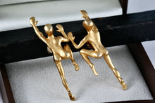 Load image into Gallery viewer, Irafa Gold Tone Crawling Naked People Vintage Costume Earrings RARE
