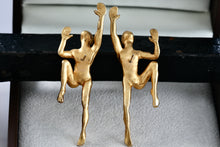 Load image into Gallery viewer, Irafa Gold Tone Crawling Naked People Vintage Costume Earrings RARE
