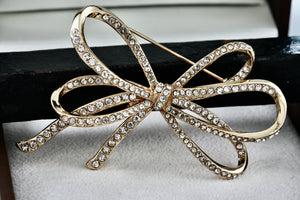 Anne Klein Gold Tone Rhinestone Ribbon Brooch