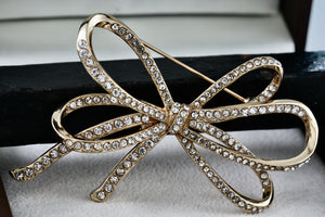 Anne Klein Gold Tone Rhinestone Ribbon Brooch