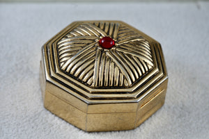 Estee Lauder Vintage Octagon Gold Tone Red Bead Compact Magnetic Case