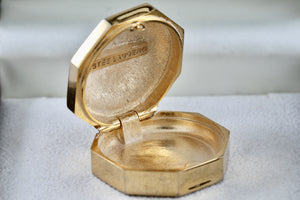 Estee Lauder Vintage Octagon Gold Tone Red Bead Compact Magnetic Case