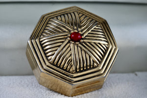 Estee Lauder Vintage Octagon Gold Tone Red Bead Compact Magnetic Case