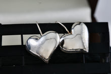 Load image into Gallery viewer, Vintage Avon Dangle Hook Puffy Heart Silver Tone Costume Earrings
