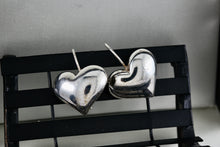 Load image into Gallery viewer, Vintage Avon Dangle Hook Puffy Heart Silver Tone Costume Earrings
