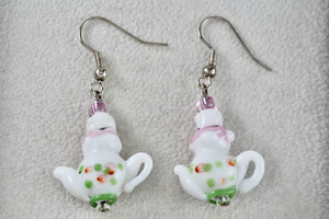 Hand Made Porcelain Ceramic Dangle Tea Pot Costume Earrings