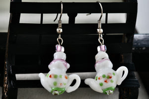 Hand Made Porcelain Ceramic Dangle Tea Pot Costume Earrings