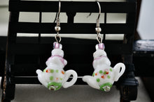 Load image into Gallery viewer, Hand Made Porcelain Ceramic Dangle Tea Pot Costume Earrings
