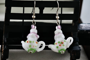 Hand Made Porcelain Ceramic Dangle Tea Pot Costume Earrings