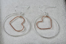 Load image into Gallery viewer, IBB Sterling Silver Dangle Heart Circle Hook Earrings
