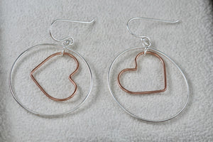 IBB Sterling Silver Dangle Heart Circle Hook Earrings