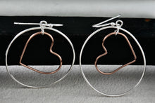 Load image into Gallery viewer, IBB Sterling Silver Dangle Heart Circle Hook Earrings
