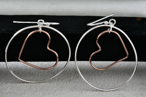 IBB Sterling Silver Dangle Heart Circle Hook Earrings