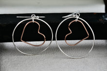 Load image into Gallery viewer, IBB Sterling Silver Dangle Heart Circle Hook Earrings
