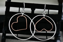 Load image into Gallery viewer, IBB Sterling Silver Dangle Heart Circle Hook Earrings
