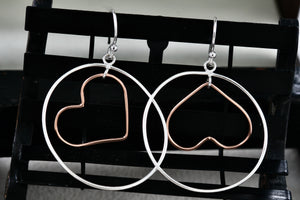 IBB Sterling Silver Dangle Heart Circle Hook Earrings