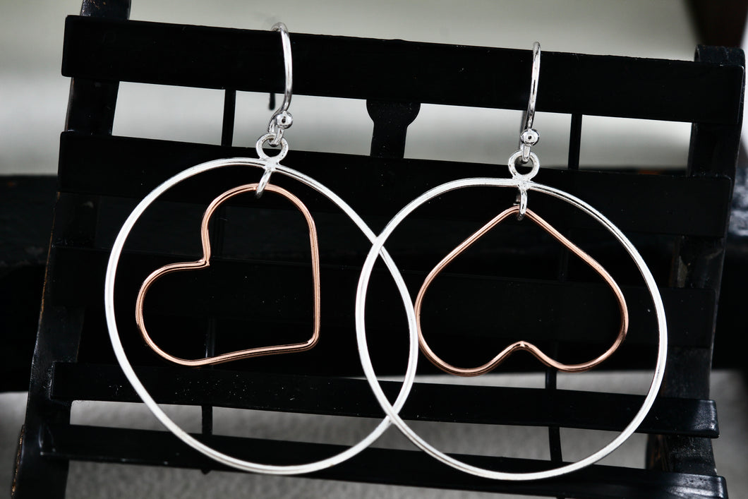 IBB Sterling Silver Dangle Heart Circle Hook Earrings