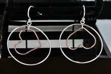 Load image into Gallery viewer, IBB Sterling Silver Dangle Heart Circle Hook Earrings
