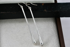 Large Sterling Silver Elongated Teardrop Dangle Hook 2.5" Earrings