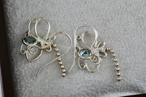 Sterling Silver Aquamarine Dragonfly Dangle Hook Earrings