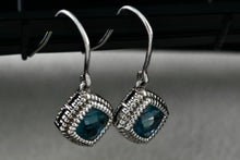 Load image into Gallery viewer, HDS Helzberg Diamond Sterling Square Cushion Tourmaline Dangle Hook Earrings
