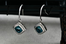 Load image into Gallery viewer, HDS Helzberg Diamond Sterling Square Cushion Tourmaline Dangle Hook Earrings
