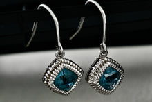 Load image into Gallery viewer, HDS Helzberg Diamond Sterling Square Cushion Tourmaline Dangle Hook Earrings
