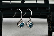 Load image into Gallery viewer, HDS Helzberg Diamond Sterling Square Cushion Tourmaline Dangle Hook Earrings
