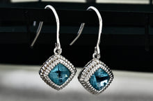 Load image into Gallery viewer, HDS Helzberg Diamond Sterling Square Cushion Tourmaline Dangle Hook Earrings
