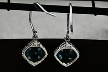 Load image into Gallery viewer, HDS Helzberg Diamond Sterling Square Cushion Tourmaline Dangle Hook Earrings
