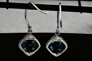 HDS Helzberg Diamond Sterling Square Cushion Tourmaline Dangle Hook Earrings