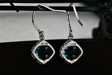 Load image into Gallery viewer, HDS Helzberg Diamond Sterling Square Cushion Tourmaline Dangle Hook Earrings
