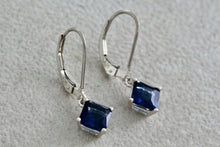 Load image into Gallery viewer, Sterling Silver Square Blue Sapphire Dangle Hook Earrings Signed NV
