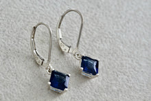 Load image into Gallery viewer, Sterling Silver Square Blue Sapphire Dangle Hook Earrings Signed NV
