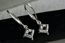 Load image into Gallery viewer, Sterling Silver Square Blue Sapphire Dangle Hook Earrings Signed NV
