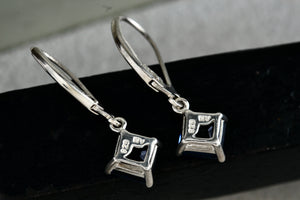 Sterling Silver Square Blue Sapphire Dangle Hook Earrings Signed NV